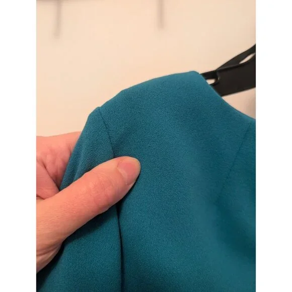 Calvin Klein, Blue/Teal Back Zip Sheath Dress with Bell Sleeves, Size 8 - Picture 6 of 8